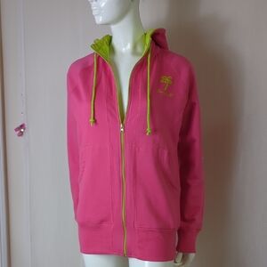 Hot Pink Hoodie With Lime Green Lining Medium